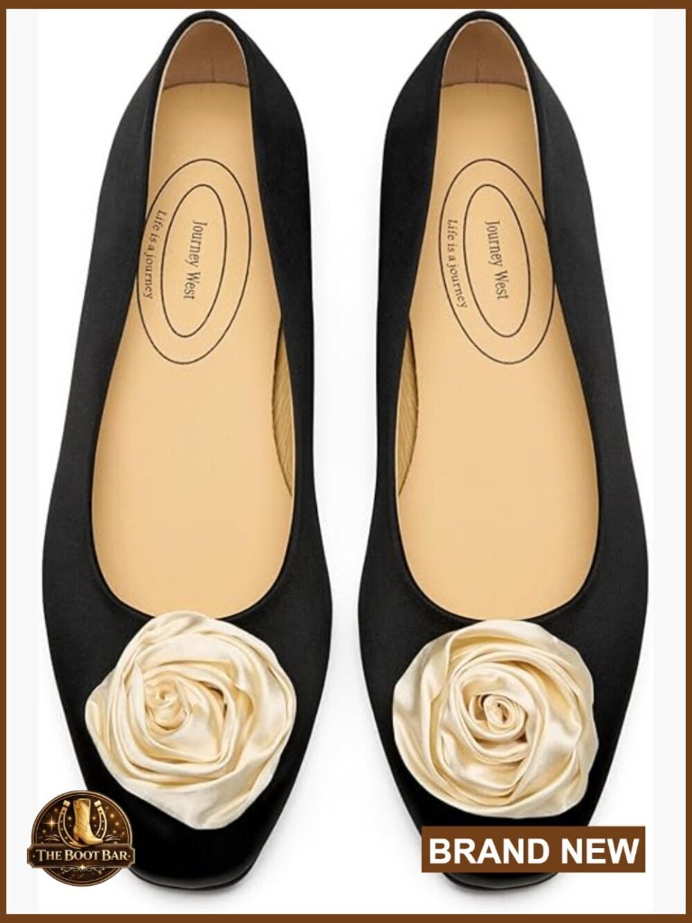 Satin Flower Ballet Flats - Slip-On Pointed Toe Wedding Shoes Leather Lining